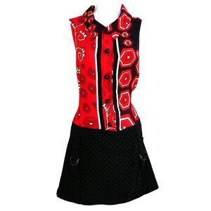Vintage SiLK WooL Dress Plenty Tracy Reese Drop Waist GoGo Psychedelic Red Black